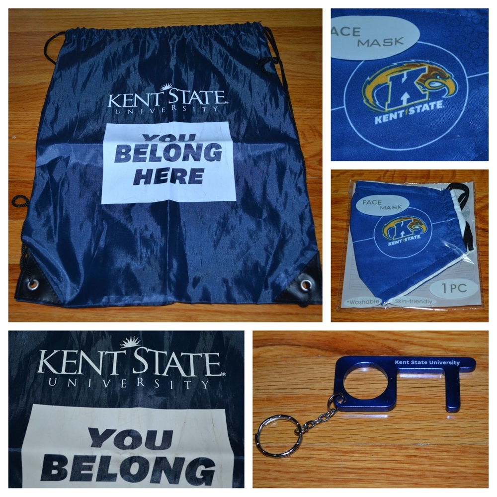 Kent State University drawstring bag, face mask & keychain - NEW